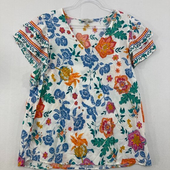 Rachel Zoe size 1X Colorful Floral V Neck Flutter Sleeve Blouse Feminine - Picture 1 of 11